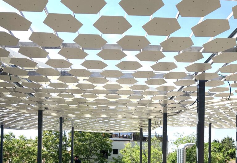 Pergola Denvelops hybrid textiles, façade system, architectural smart skin applications
