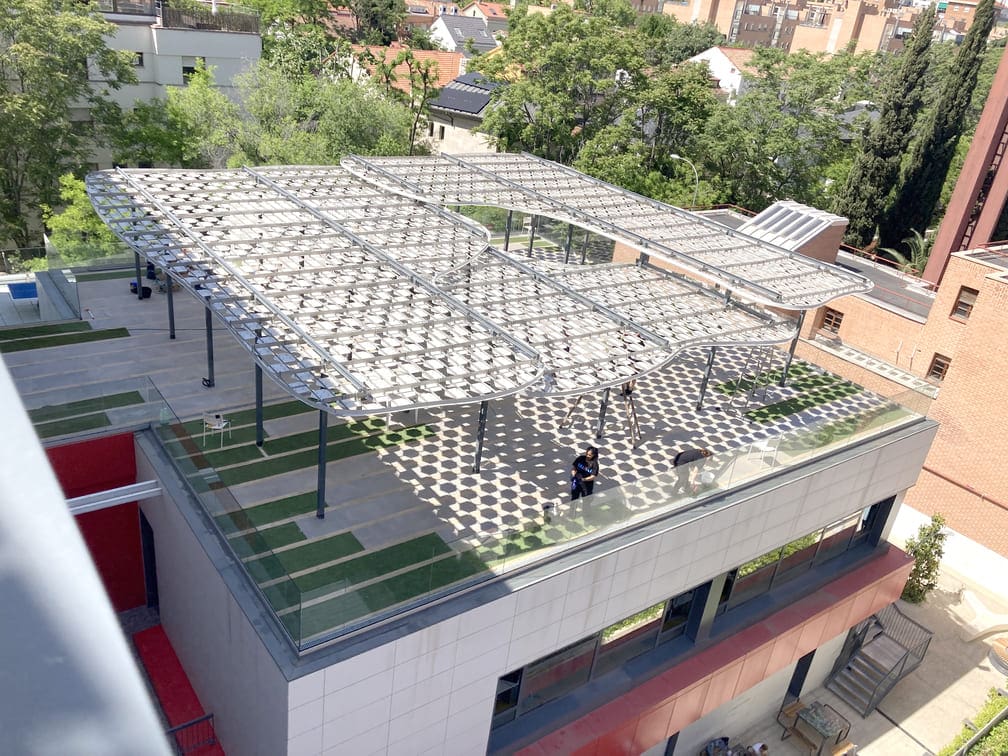 Pergola Denvelops hybrid textiles, façade system, architectural smart skin applications