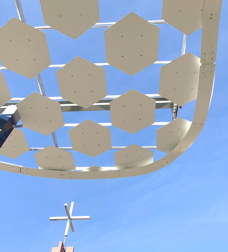Pergola Denvelops hybrid textiles, façade system, architectural smart skin applications